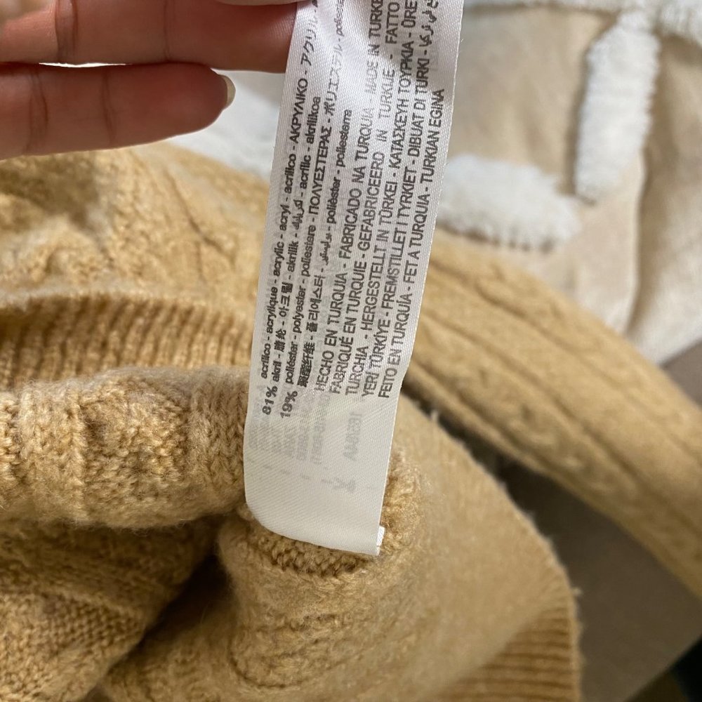 Zara Cable Knit Button Cropped Long Sleeve Cardigan Sweater Camel Tan - Picture 7 of 7